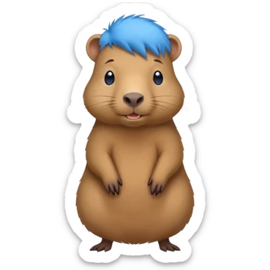 Capybara with bule head hair, standing sticker