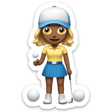 Jill from Jack and Jill with 4 golf balls and a bent putter around her head sticker