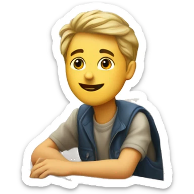 white boy is sitting at school desk and rising hand up  sticker