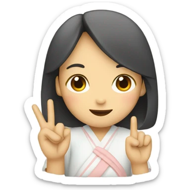 Japanese woman two fingers peace sticker