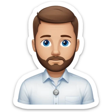 White man with brown hair blue eyes fade haircut with beard. Wearing white button down and silver watch sticker