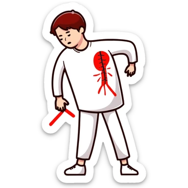 cartoon of a person with a headache, exaggerated pain, red marks sticker
