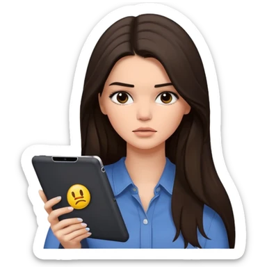 bored and sad brunette  Kendall Jenner with long hair holding iPad emoji sticker