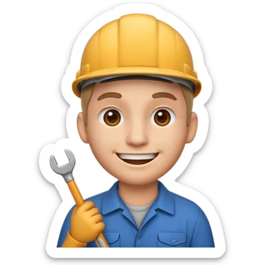 face emoji of a mechanic smiling with a wrench tucked behind the ear sticker