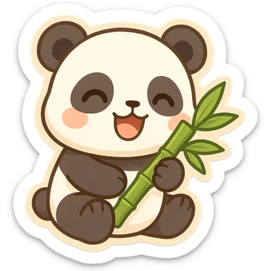 chibi sticker of a cheerful panda with bamboo sticker