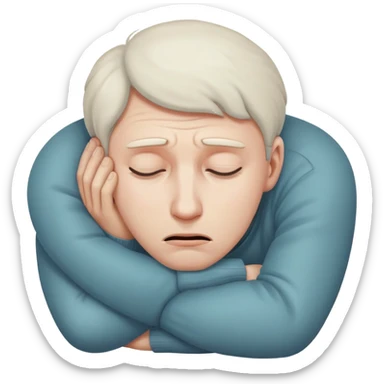 Scared man sitting curled up on himself, hidding his eyes sticker