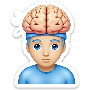 Standard emoji of a person with a blue brain sticker