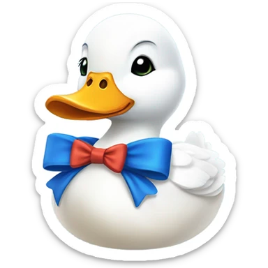 White duck wearing a blue bow around it’s neck sticker