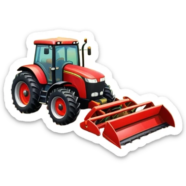 An icon representing a farming simulator, with a detailed tractor, plowing fields under a bright sky with a colorful rural landscape. The design includes farming tools, crops and barns, symbolizing the immersive experience of managing a farm. Transparent background. sticker