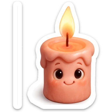 Draw a pink, Pixar-style candle with a flame. The candle should be visible from the front and top. sticker