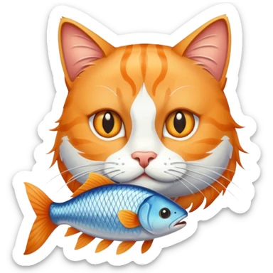 Cat sniffing fish sticker