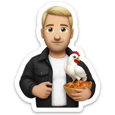 Russian hooligan in a black crown with a chicken and an egg sticker