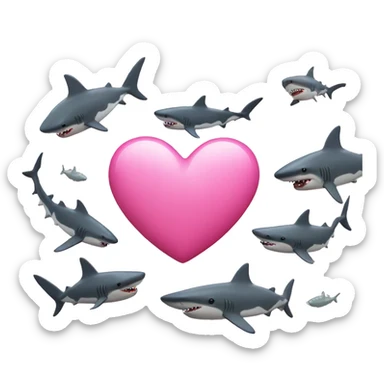 pink love heart with sharks sticker