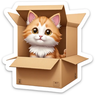  A very cute young kitten cat with one's head tilted to one side poked its paws out of the cardboard big box and placed them on top of it sticker
