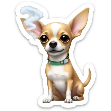 A chihuahua holding a bunny holding a vape sticker