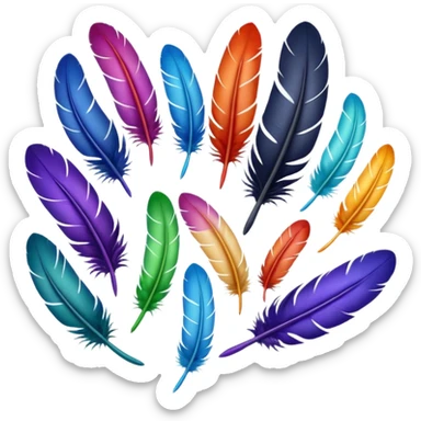 Different colored feathers different sizes upside down right side up curled straight floating ￼ sticker