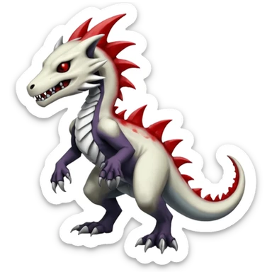 Shiny White Evil Glowing Eldritch Marowak-Salandit-Duskull-Darkdramon-fusion with bloody red markings and a red mane  sticker