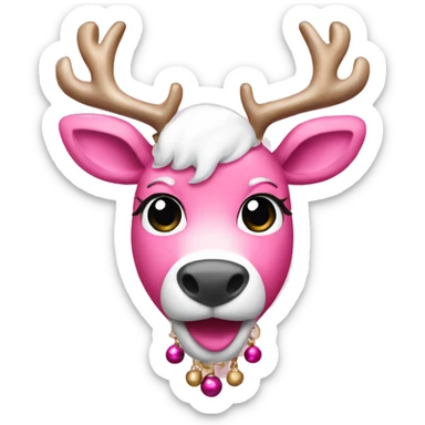 Pink reindeer  with bells sticker