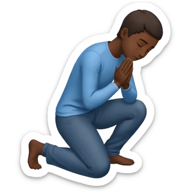 person kneeling bowing position, forehead and hands touching the ground, simple and clear sticker