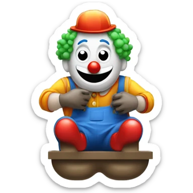 clown face emoji as a plumber sitting and fixing pipe sticker