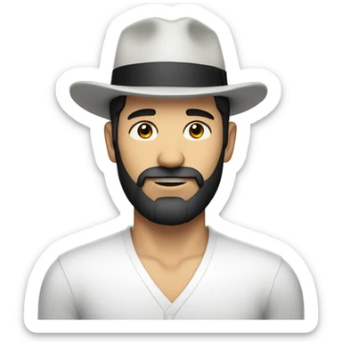 Man with black hair and beard with white skin and hat on sticker