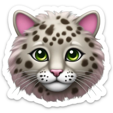 Fluffy leopard brown and grey cat with pink chocker and green eyes sticker