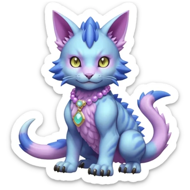 Colorful pastel silky smooth soft pastelcore aesthetic lifelike hyperrealistic abyssal garurumon-purloin-gatomon-feline-Fakemon-Digimon-creature wearing a cool casual fashionable aesthetic clothes and accessories and jewelries and apparels fursona (full body)  sticker