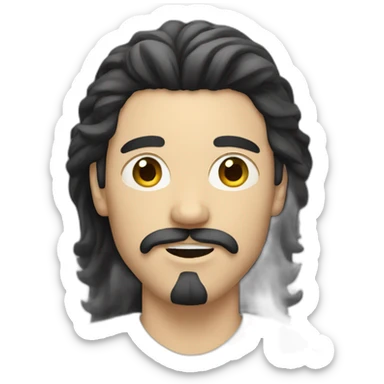 White guy with black long hair and mustache and goatee sticker