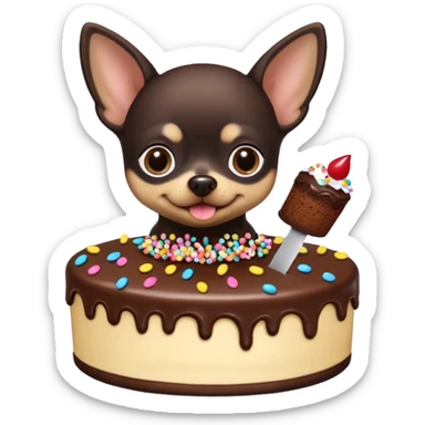 Black chihuahua with a piece of cake sticker