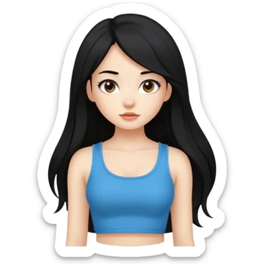a black hair cute girl with white skin and Extreme Plung Crop Top, Long hair sticker