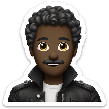 smug darkskin boy hair in leather jacket with blonde curly hair and mustache and beard and multiple ear piercings  sticker