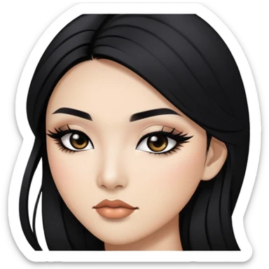 black hair, black eyes, asian baddie,pretty makeup, strong makeup, black eyeliner, long hair sticker
