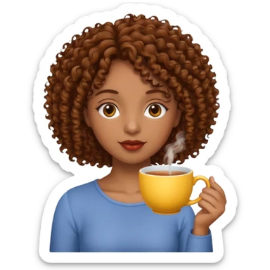 Black female brown curly hair drinking tea sticker