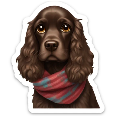 Dark Brown cocker spaniel in a scarf  sticker
