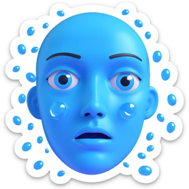emoji of a face visually overstimulated from looking at a screen, eyes reflecting digital overload with glassy, glossy, blue light reflections, floating windows and icons in the eyes, expression showing mental exhaustion, confusion, trance-like state from too much virtual content sticker