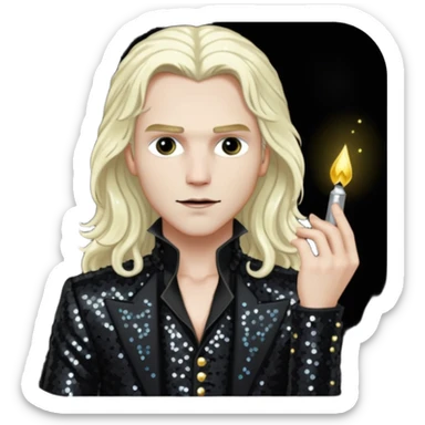 Lestat de Lioncourt with long platinum blonde hair, black sequin outfit sticker