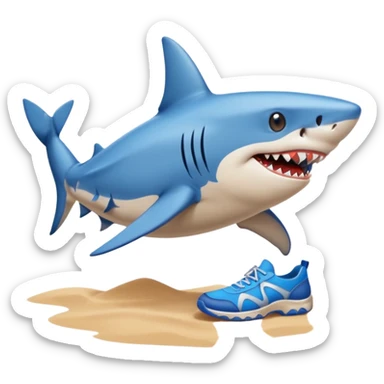 Shark with blue shoes on the beach sticker