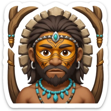 cave man with ritual mask sticker