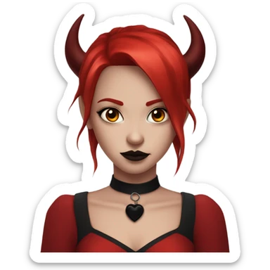 hime goth girl, devil horns, red hair, red dress, black eyes sticker