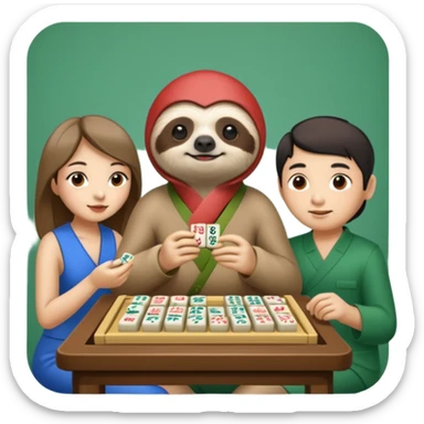 A sloth playing mahjong with two Chinese people sticker