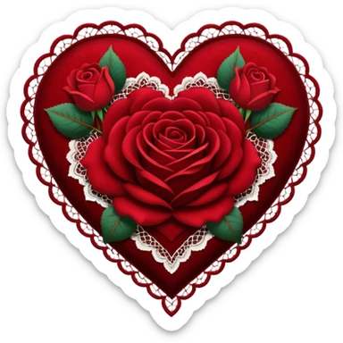 gothic heart with deep red rose and lace border sticker