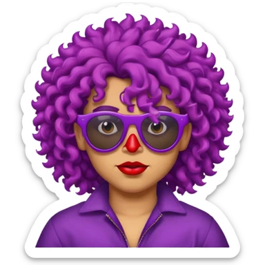 purple haired, curly big haired mexican boy with red sunglassess, vrey cool and lipstick sticker