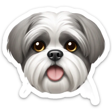 Grey and white Shih tzu with no eyes smiling sticker