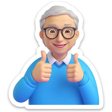 Bill Gates giving a thumbs up, cheerful, 3D emoji style sticker