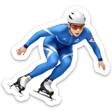 An icon showing a speed skater gliding on a professional oval ice track, captured in mid-motion with aerodynamic posture and sleek skates. The background features snowy mountains, flags, and a clear blue sky. Transparent background reflects the speed and elegance of the sport. sticker