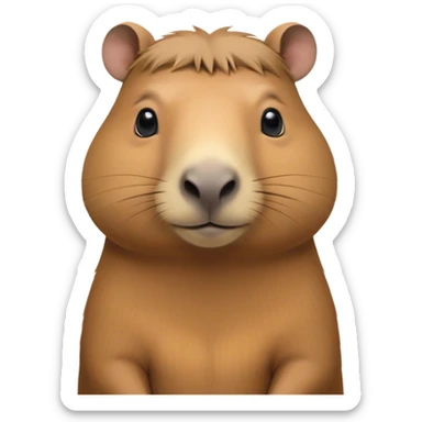 Cinematic Noble Capybara Portrait Emoji, Poised and serene, with a robust, rounded build and a distinctly capybara head featuring a broad, slightly flattened face, short snout and small, rounded ears, covered in soft, earthy fur and gentle, wise eyes, Simplified yet sharp and sophisticated features, highly detailed, glowing with a warm, natural glow, high shine, intelligent and calm, stylized with an air of understated authority, focused and attentive, soft glowing outline, capturing the essence of a watchful and confident capybara guardian that feels as though it could step out of the screen with effortless authority! sticker