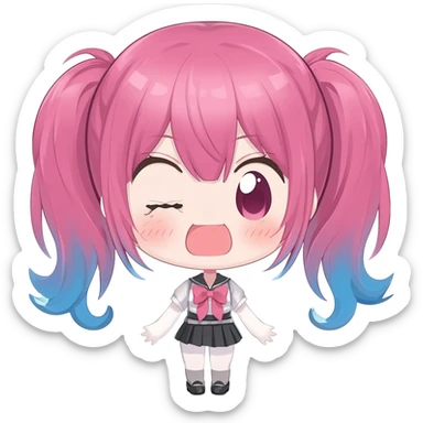 cute anime girl chibi, pink and blue twin tails, lewd expression sticker