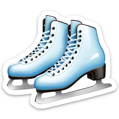 An icon showing a pair of elegant ice skates gliding across a smooth, frozen rink with snowflakes in the air. In the background, twinkling lights, winter trees, and cheering spectators create a festive atmosphere. Transparent background highlights the grace and charm of ice skating. sticker