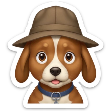 confused dog with a hat sticker