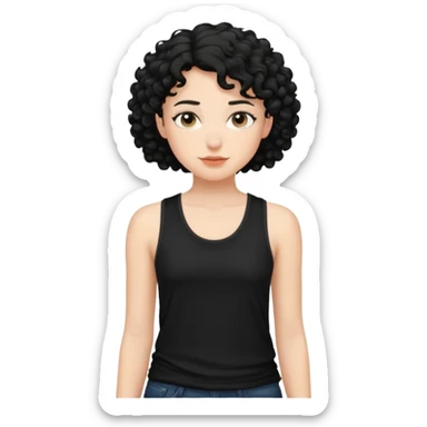 a white woman with short tomboy curly black hair wearing men's black tank top sticker
